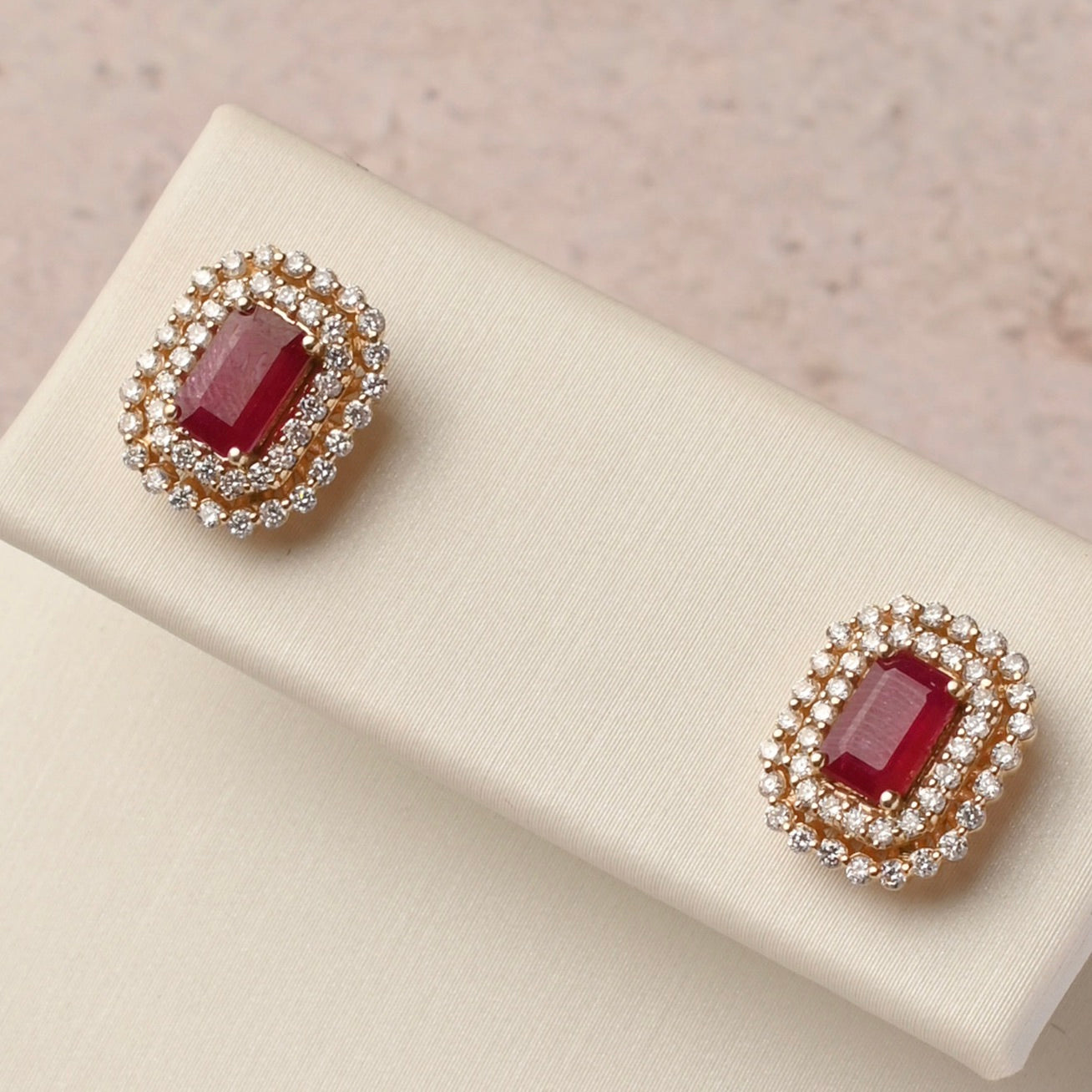 Ruby Double Halo Diamond Studs