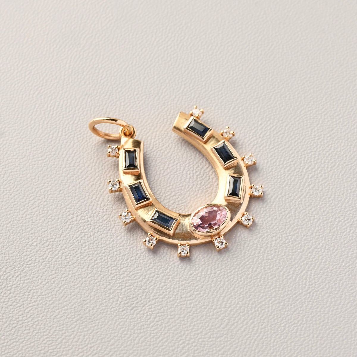 Blue Sapphire and Pink Tourmaline Horse Shoe