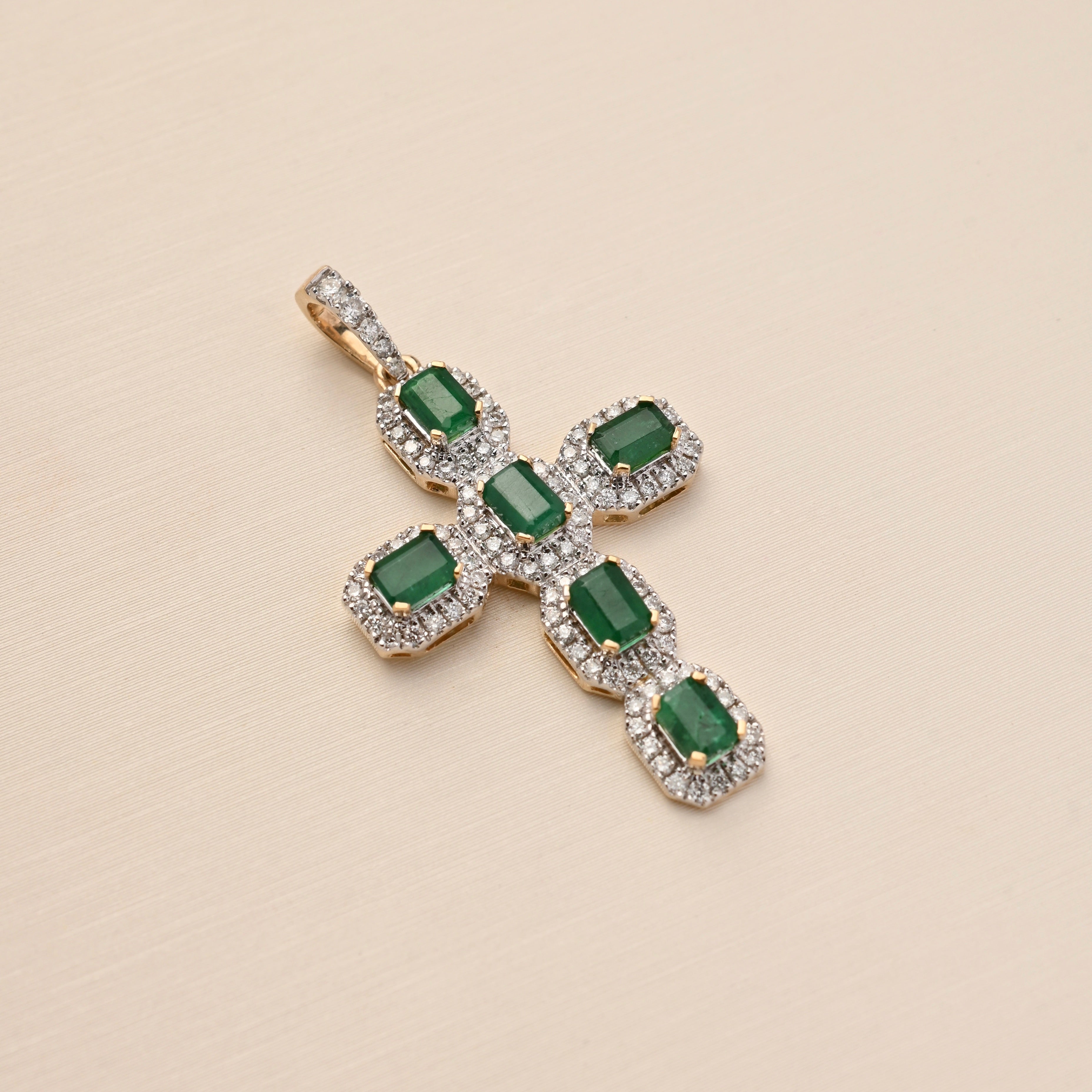 Emerald and Diamond Cross Pendant