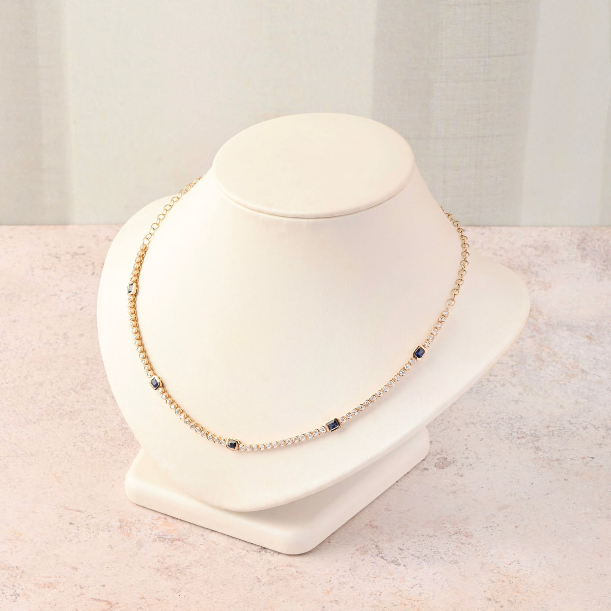 Diamond and Sapphire Bezel Choker