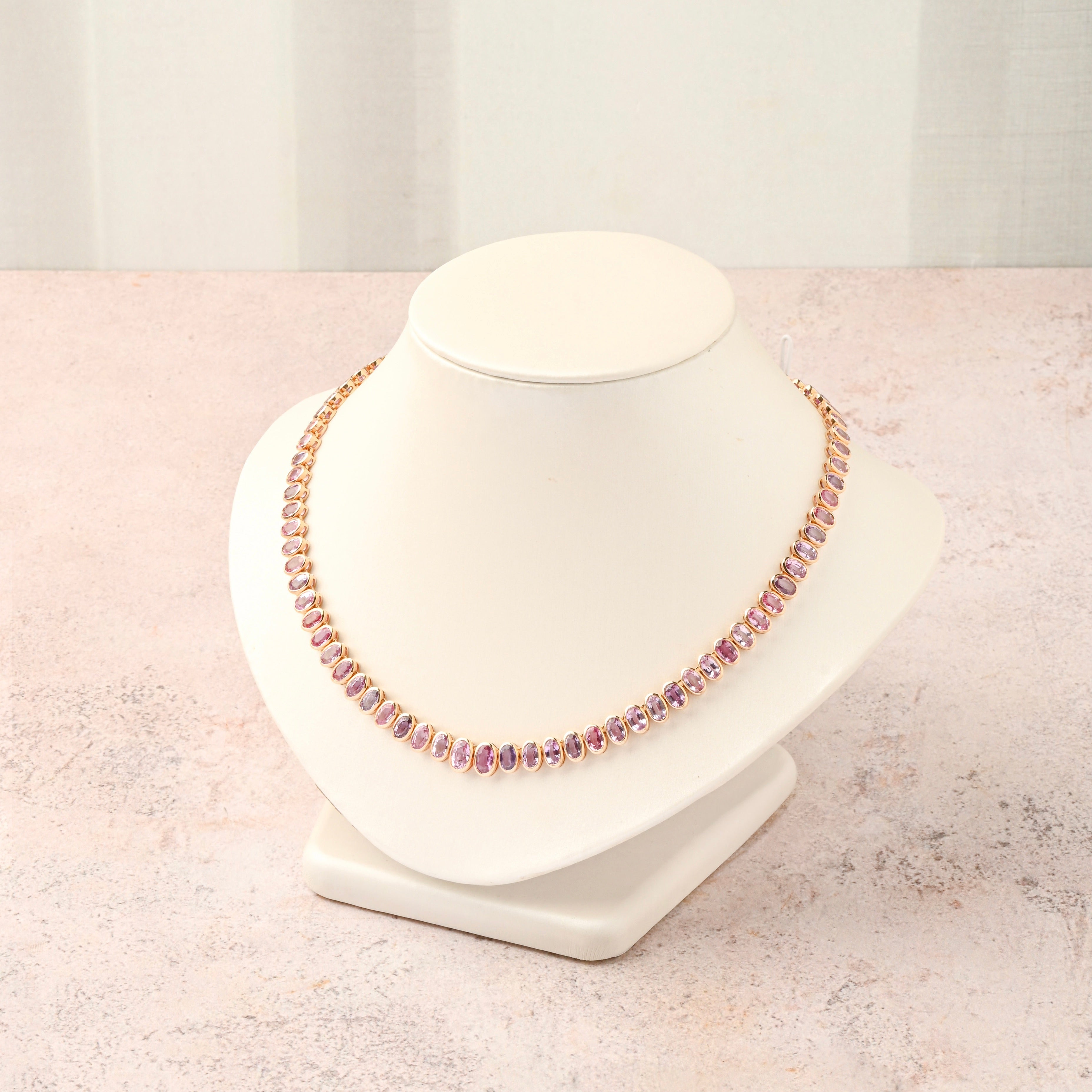 Pink Sapphire Oval Bezel Necklace