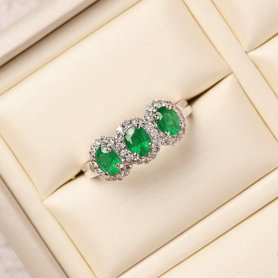 Three-stone Oval Emerald Ring