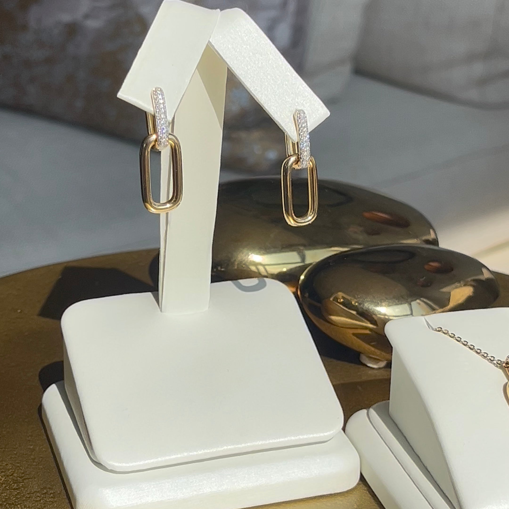Gold and Diamond Link Earrings
