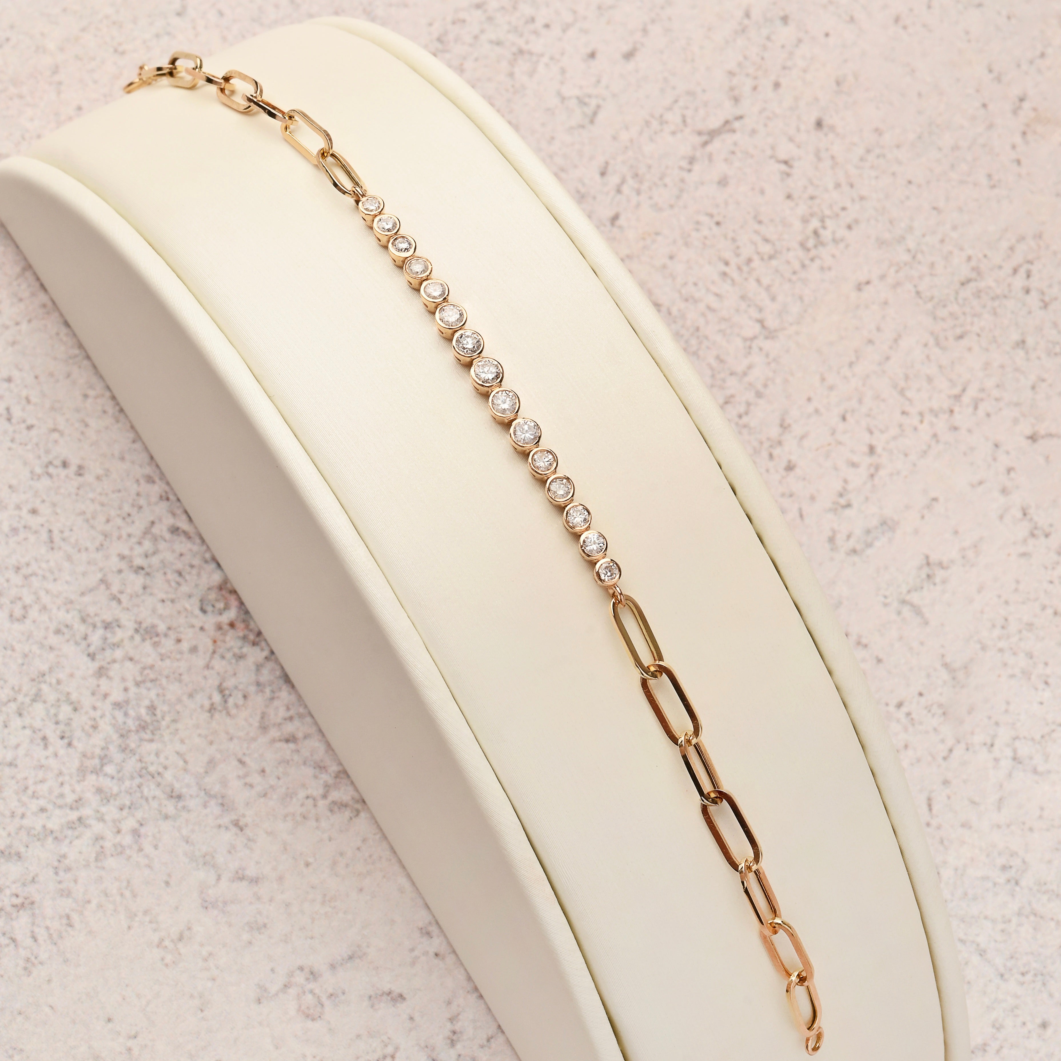 Half Bezel Diamond and Paperclip Bracelet