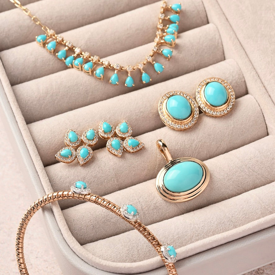Pear-Shaped Turquoise and Diamond Dangle Necklace