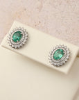 Double Halo Oval Emerald Studs