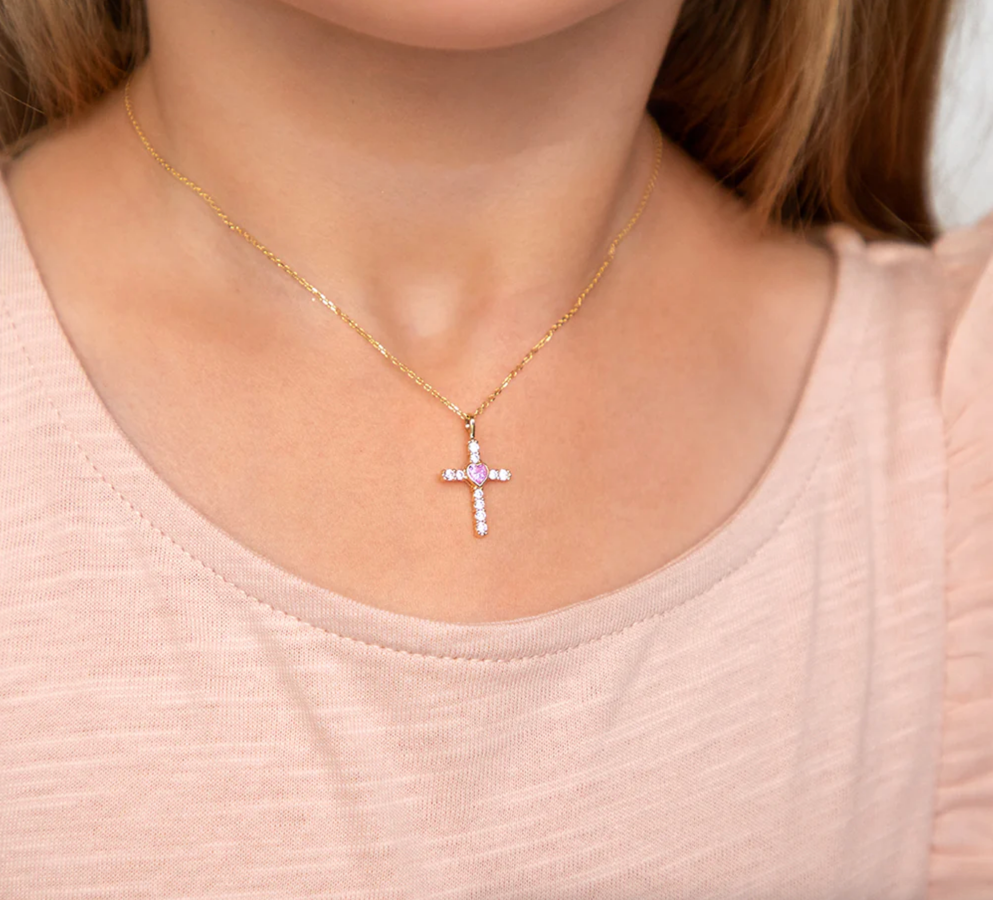 Pink Heart Cross Necklace