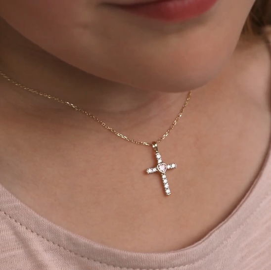 Pink Heart Cross Necklace