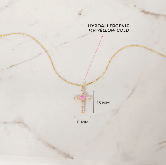 Pink Heart Cross Necklace