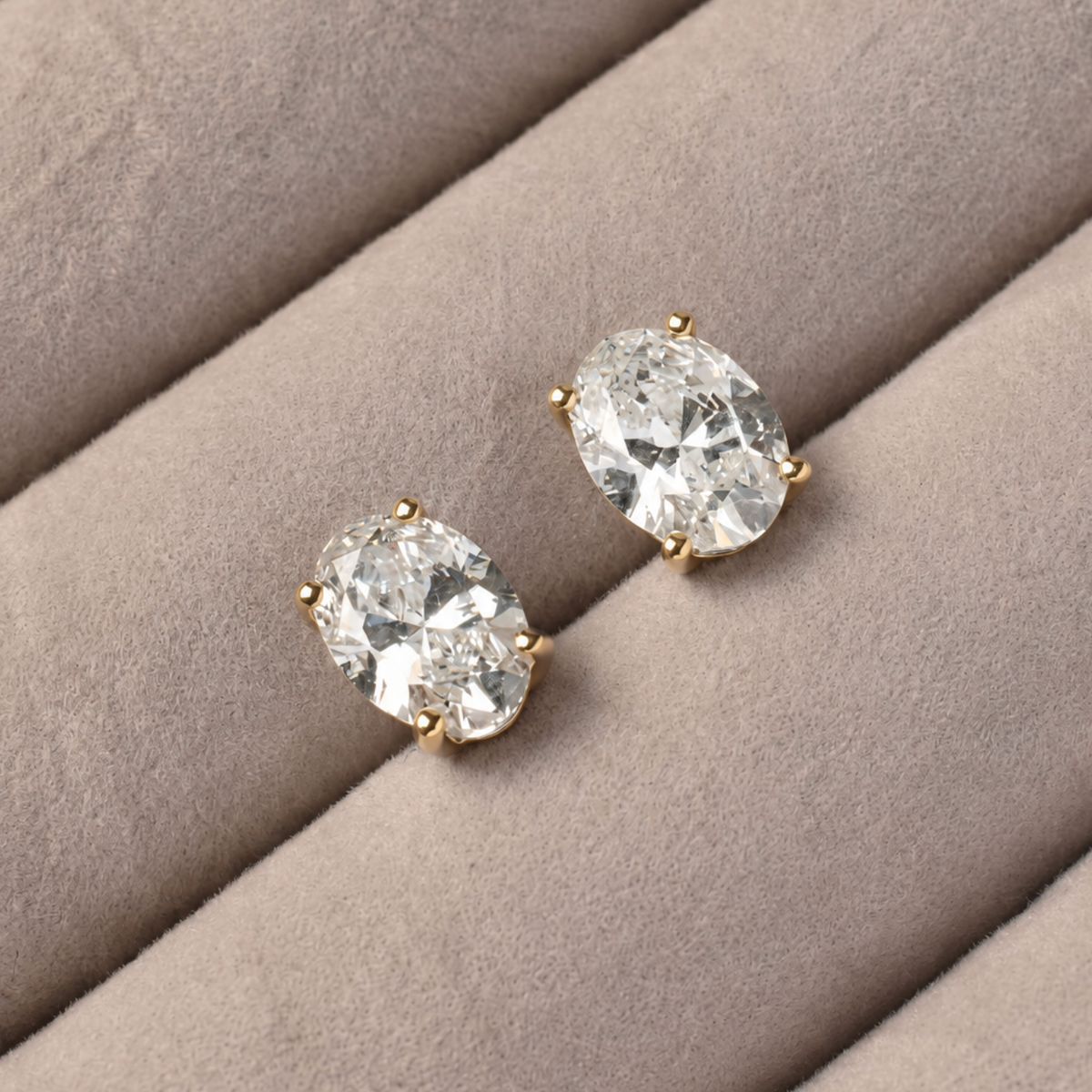 Oval Shape Lab Diamond Stud Yellow Gold