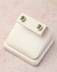Emerald Studs with Diamond Baguette Halo