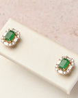 Emerald Studs with Diamond Baguette Halo