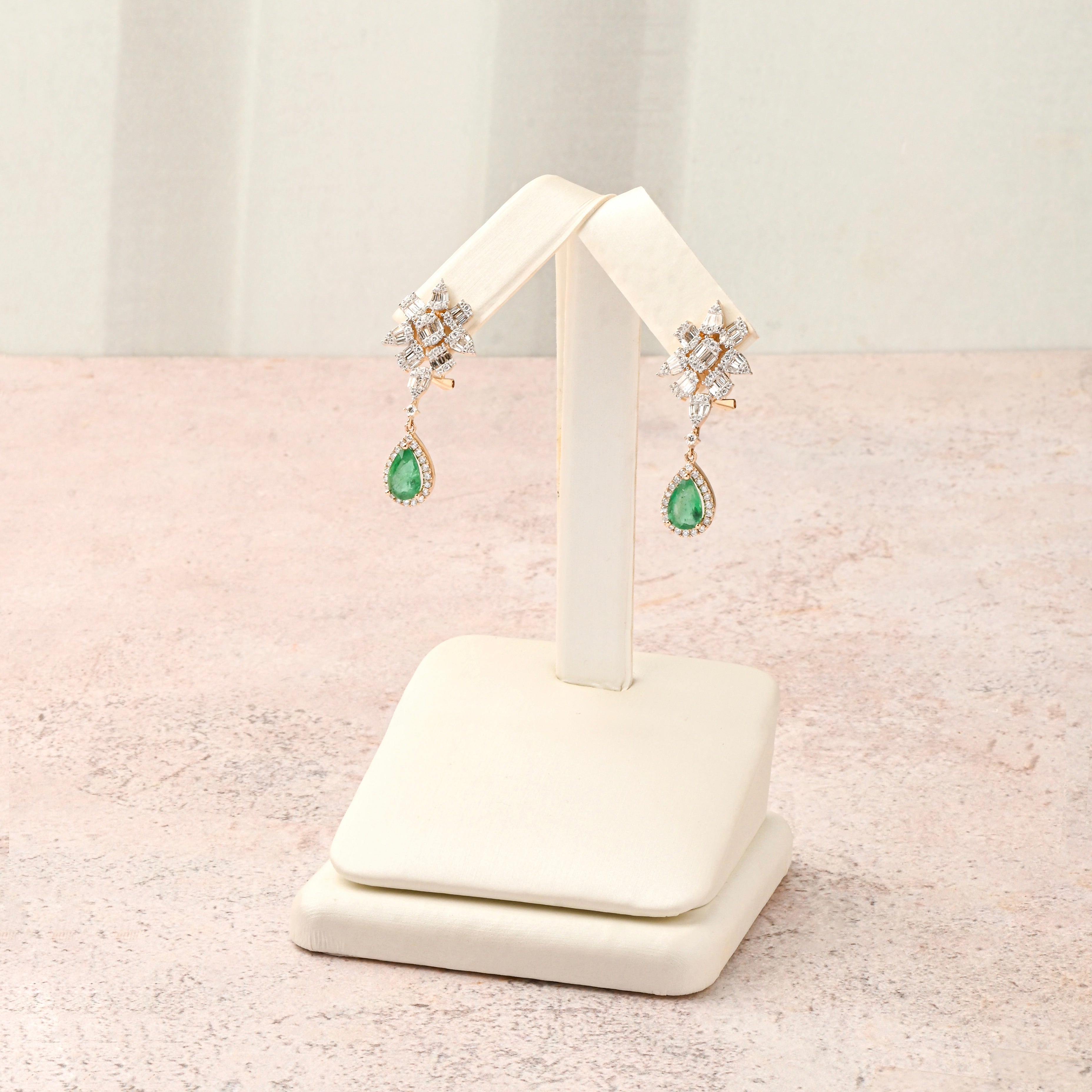 Pear Emerald Halo Drop Earring