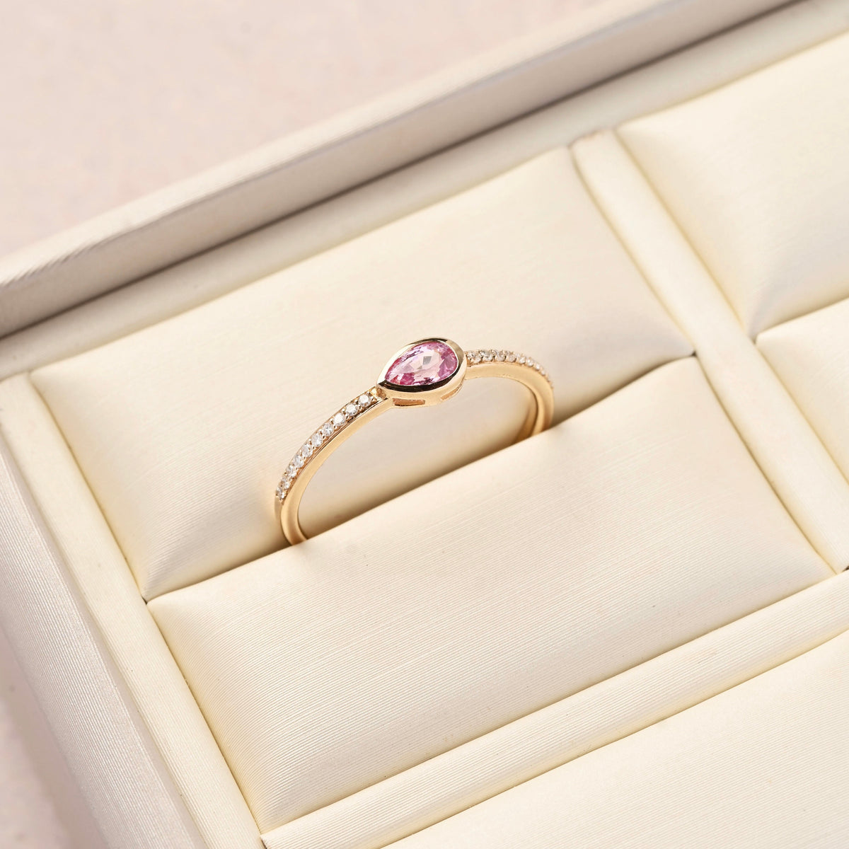 Bezel Pear Pink Sapphire &amp; Diamond Ring