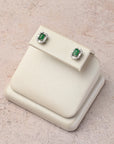 Emerald Studs with Diamond Baguette Halo