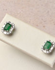 Emerald Studs with Diamond Baguette Halo