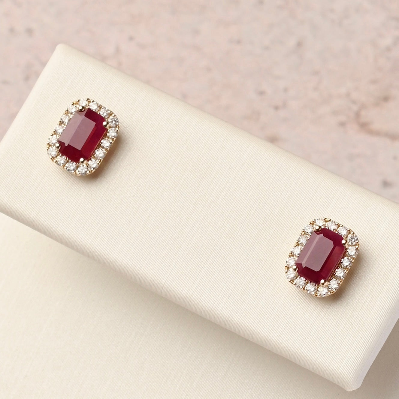 Ruby and Diamonds Halo Studs