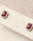 Ruby and Diamonds Halo Studs