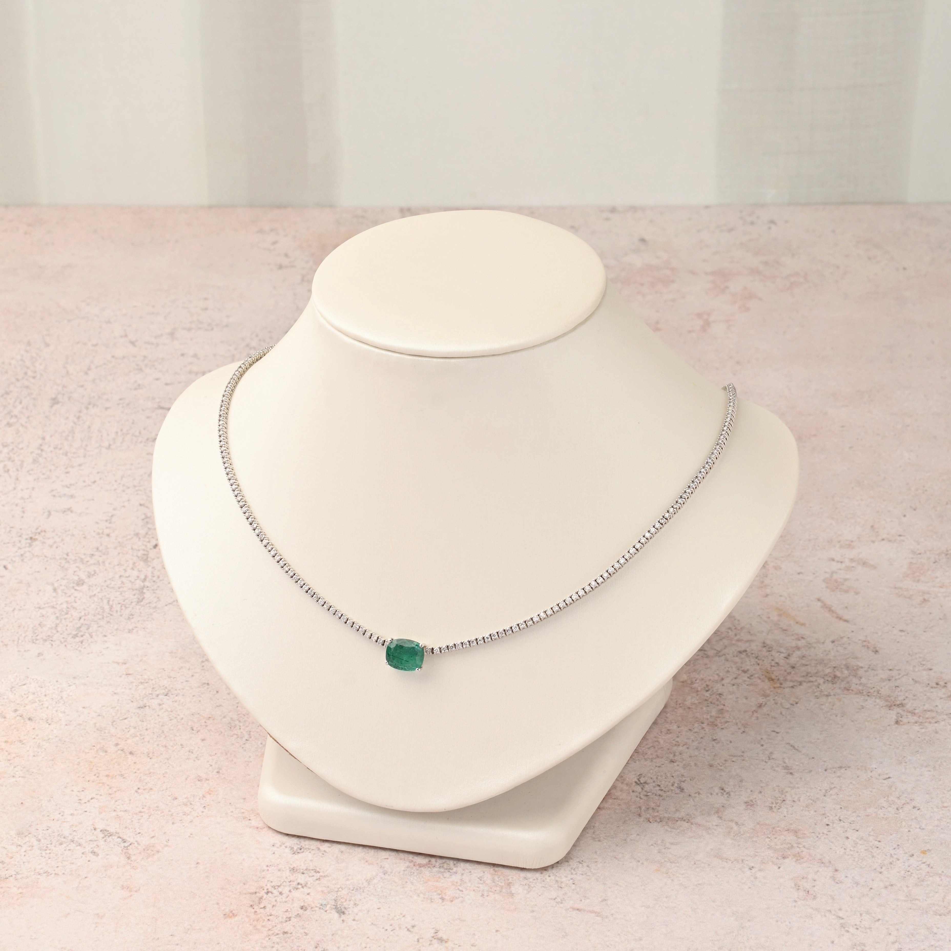 Oval Emerald and Diamond Tennis Necklace