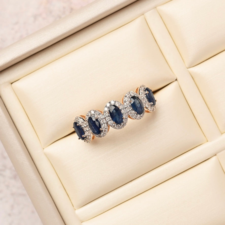 Five Stone Sapphire Halo Ring