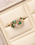 Bezel Emerald and Diamond Double Ring