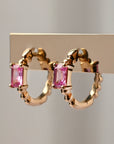 Pink Sapphire Mini Hoops
