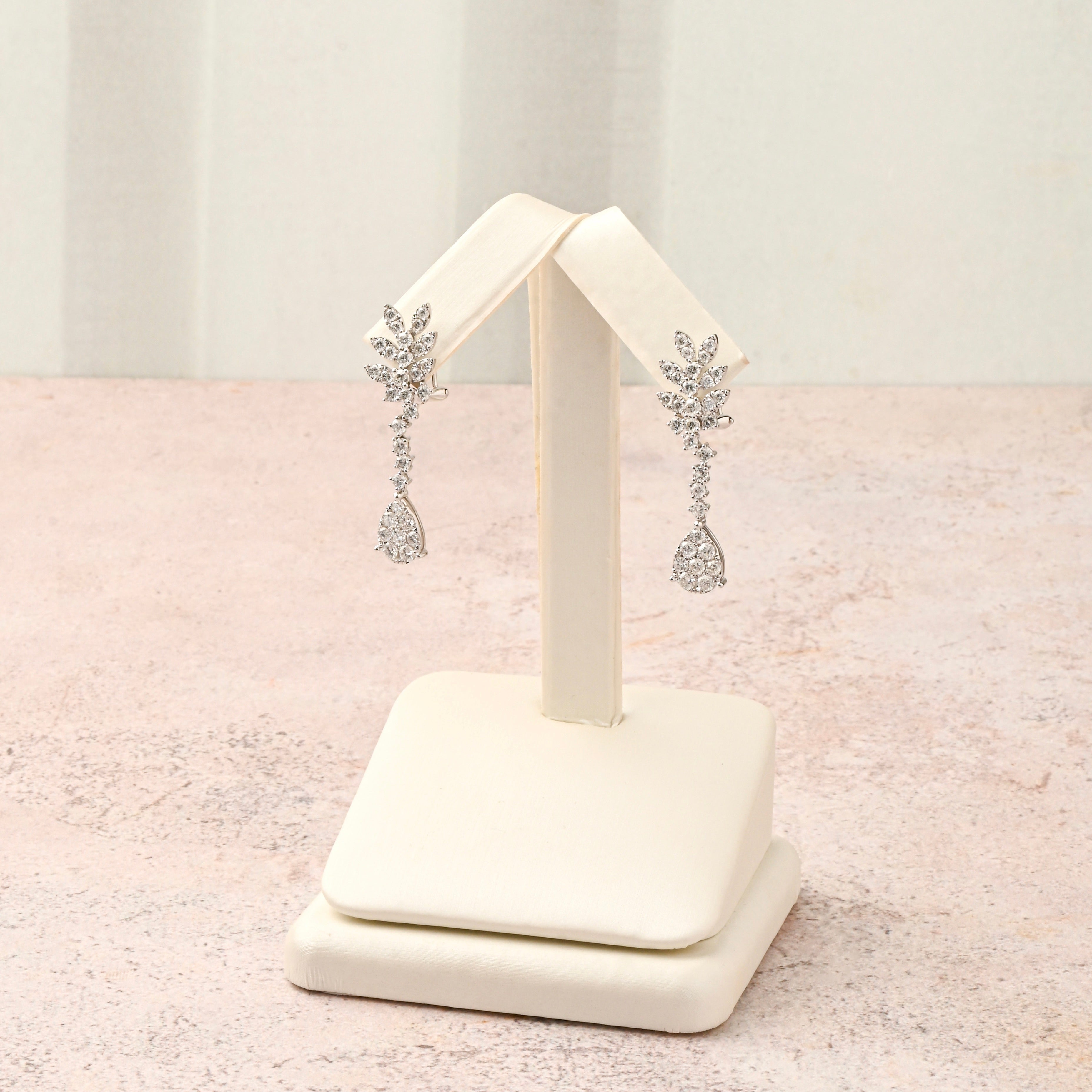 Diamond Leaf and Pear Drop Earrings