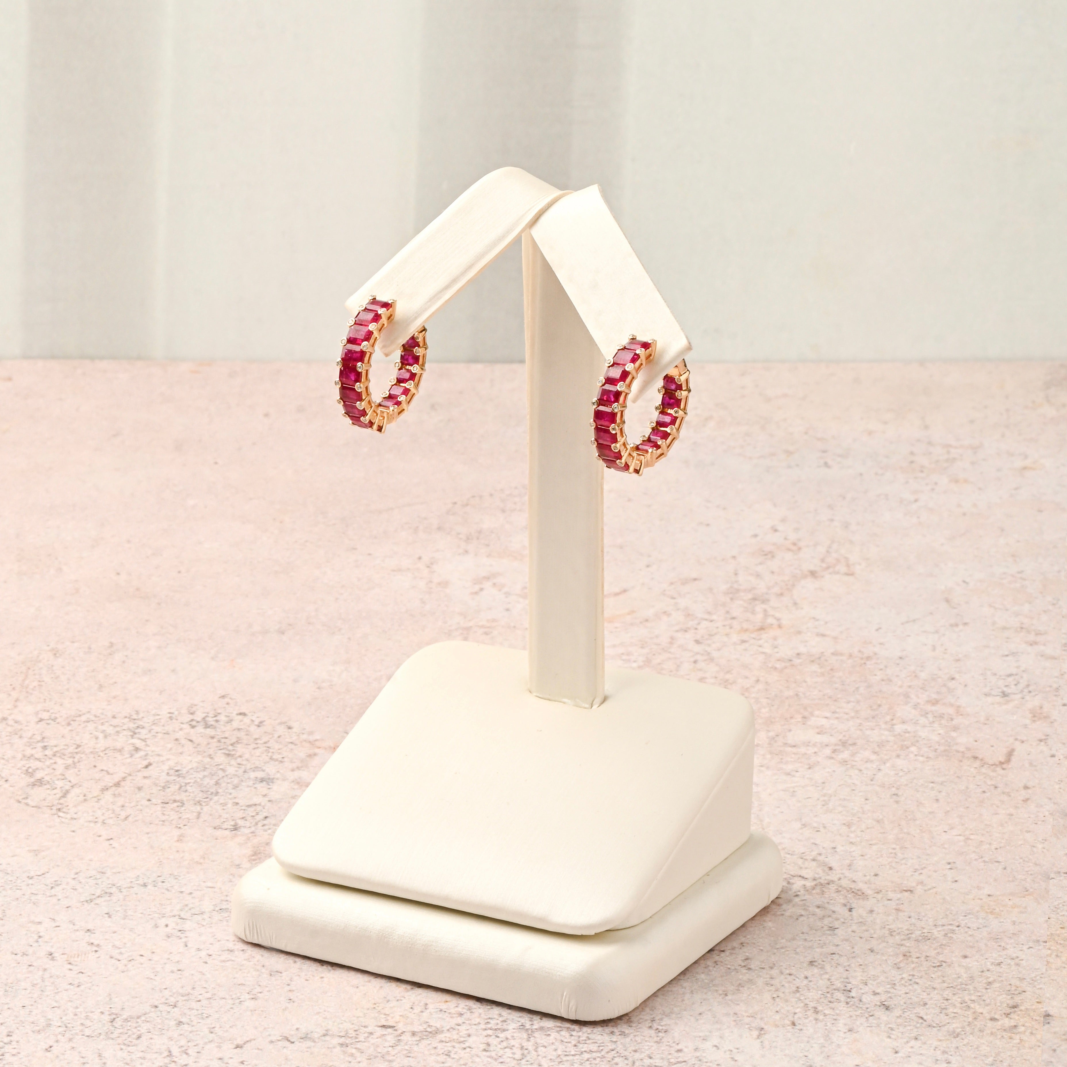 In and Out Ruby Hoops (Emerald Cut)