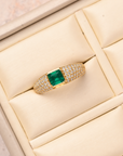 Emerald Bezel Pavé Pinky Ring