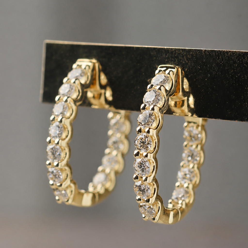 Yellow Gold in and out Oval Small Hoops -