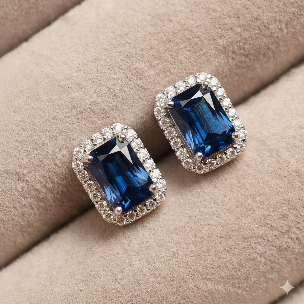 Mini Sapphire Diamond Halo Studs