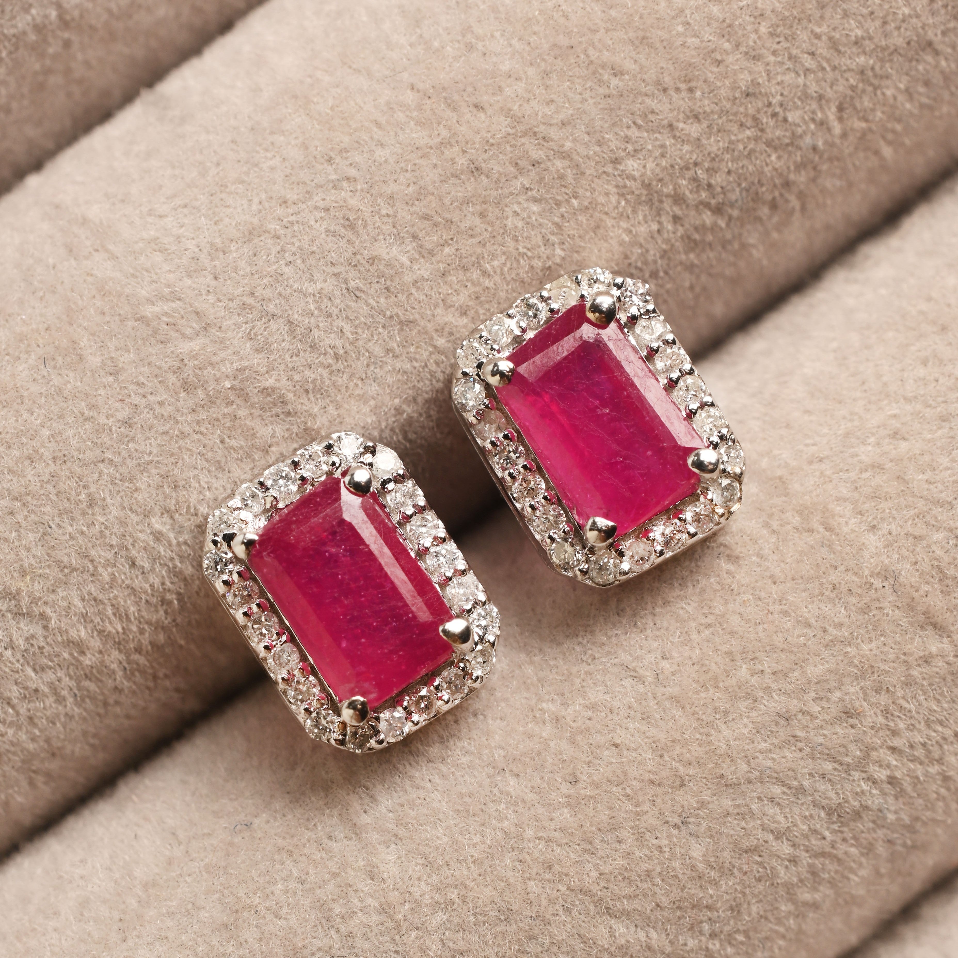 Ruby Diamond Halo Studs