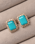 Turquoise and Diamond Halo Studs - ER-3782