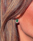 Emerald and Diamond Halo Studs